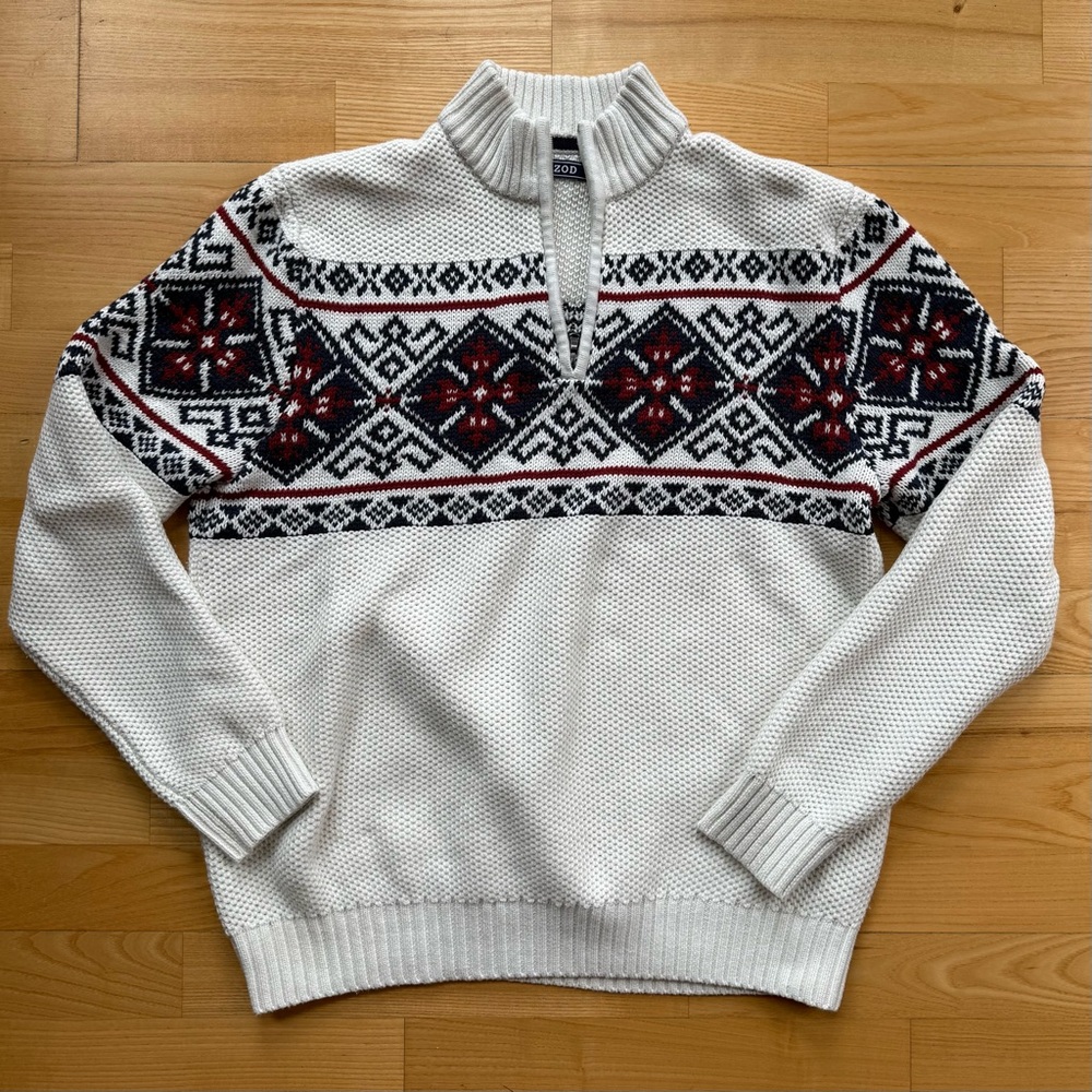 Izod Fair Isle pattern quarter zip knit sweater